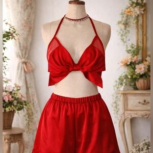 Victoria Secret Dream Angels Red, Rhinestone, Choker, Satin, Mesh, Bow, Bralette